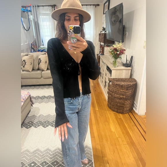 TWO bundle of no boundaries tie front ribbed long sleeve sweaters - Picture 8 of 11